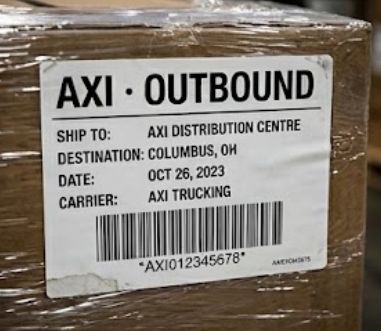 AXI outbound label on a wrapped pallet